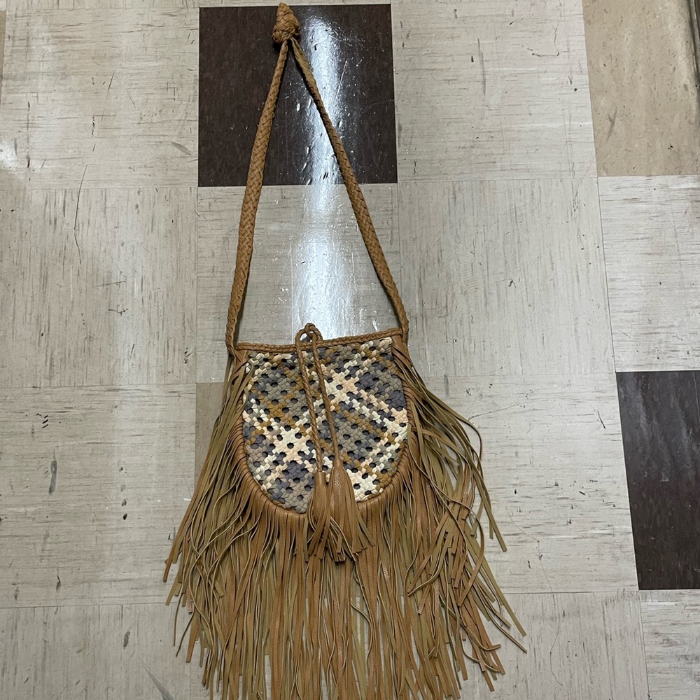 Faux Leather Beige Fringe Purse 👜